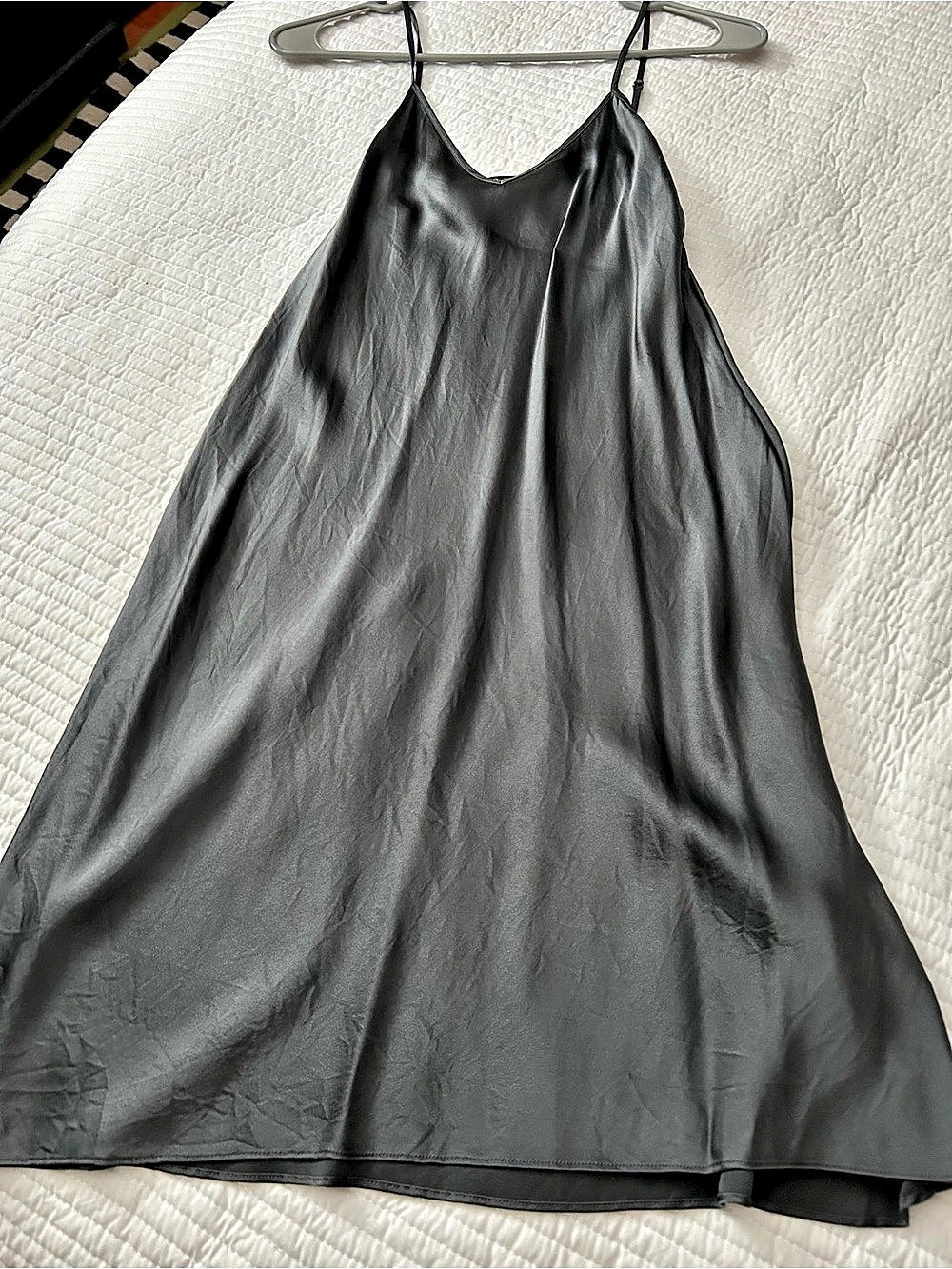 Quince 100% Washable Silk Slip Dress Gray Medium